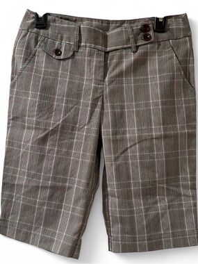 Plaid Mid-Length Women's Shorts - Brown/Gray
